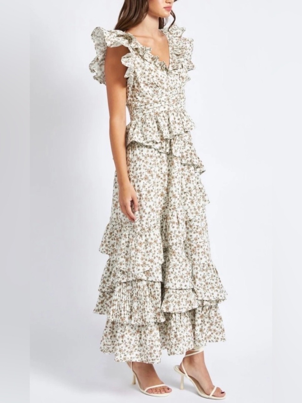 En Saison Gianna Ruffled Tiered Midi Dress Size Small